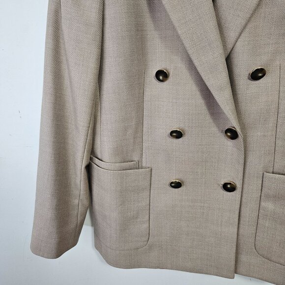 SOLD REISS Harriet Double Breasted Wool Blazer Sz 8 Beige Cream - Picture 4 of 13